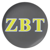 Zeta Beta Tau Yellow and Blue Letters Dinner Plate