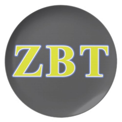 Zeta Beta Tau Yellow and Blue Letters Dinner Plate