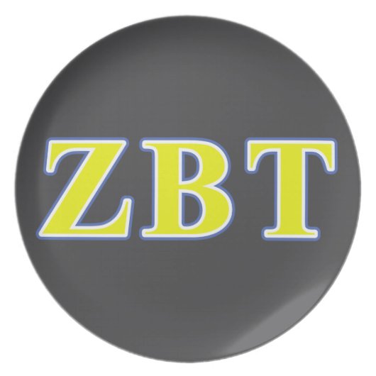 Zeta Beta Tau Yellow and Blue Letters Dinner Plate (Front)