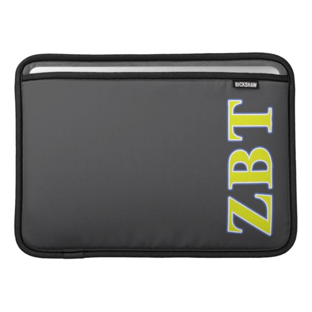 Zeta Beta Tau Yellow and Blue Letters MacBook Sleeve (Front Device)