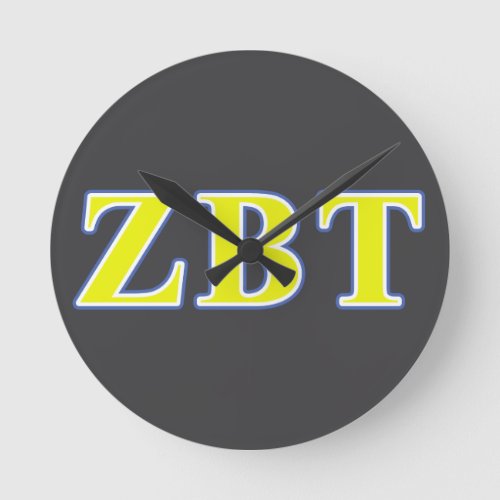 Zeta Beta Tau Yellow and Blue Letters Round Clock