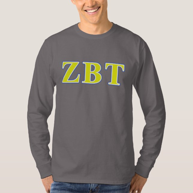 Zeta Beta Tau Yellow and Blue Letters T-Shirt (Front)