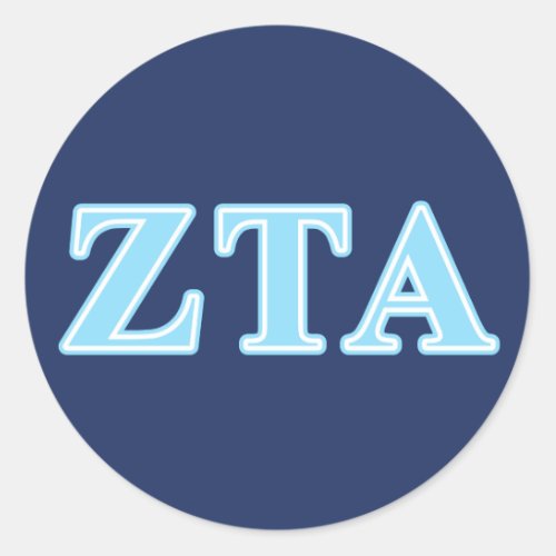 Zeta Tau Alpha Baby Blue Letters Classic Round Sticker