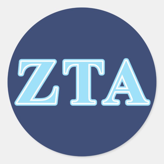 Zeta Tau Alpha Baby Blue Letters Classic Round Sticker (Front)