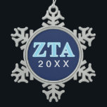 Zeta Tau Alpha Baby Blue Letters Snowflake Pewter Christmas Ornament<br><div class="desc">Check out these official Zeta Tau Alpha designs! Personalize your own Greek merchandise on Zazzle.com! Click the Customize button to insert your own name, class year, or club to make a unique product. Try adding text using various fonts & view a preview of your design! Zazzle's easy to customize products...</div>