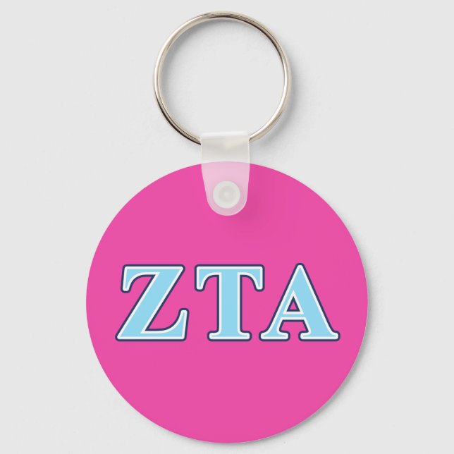Zeta Tau Alpha Navy Blue and Baby Blue Letters Keychain (Front)
