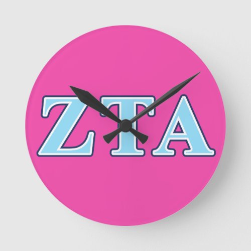Zeta Tau Alpha Navy Blue and Baby Blue Letters Round Clock