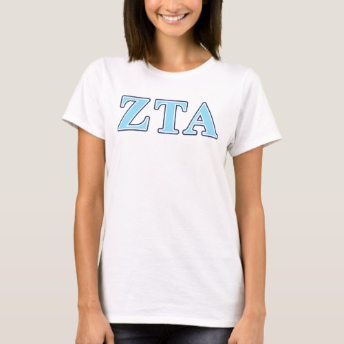 Zeta Tau Alpha Navy Blue and Baby Blue Letters T_Shirt