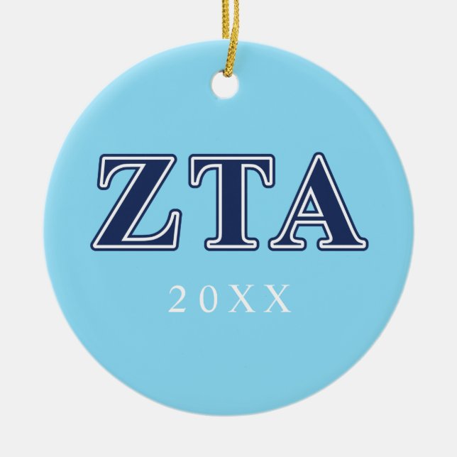 Zeta Tau Alpha Navy Letters Ceramic Ornament (Front)