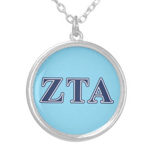 Zeta Tau Alpha Navy Letters Silver Plated Necklace