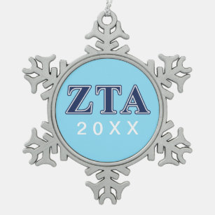 Zeta Tau Alpha Navy Letters Snowflake Pewter Christmas Ornament