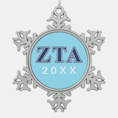 Zeta Tau Alpha Navy Letters Snowflake Pewter Christmas Ornament