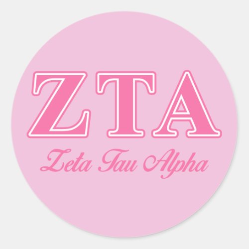 Zeta Tau Alpha Pink Letters Classic Round Sticker