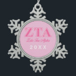 Zeta Tau Alpha Pink Letters Snowflake Pewter Christmas Ornament<br><div class="desc">Check out these official Zeta Tau Alpha designs! Personalize your own Greek merchandise on Zazzle.com! Click the Customize button to insert your own name, class year, or club to make a unique product. Try adding text using various fonts & view a preview of your design! Zazzle's easy to customize products...</div>