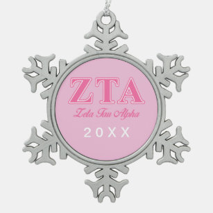 Zeta Tau Alpha Pink Letters Snowflake Pewter Christmas Ornament