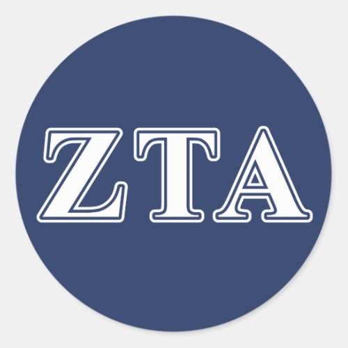 Zeta Tau Alpha White and Navy Blue Letters Classic Round Sticker