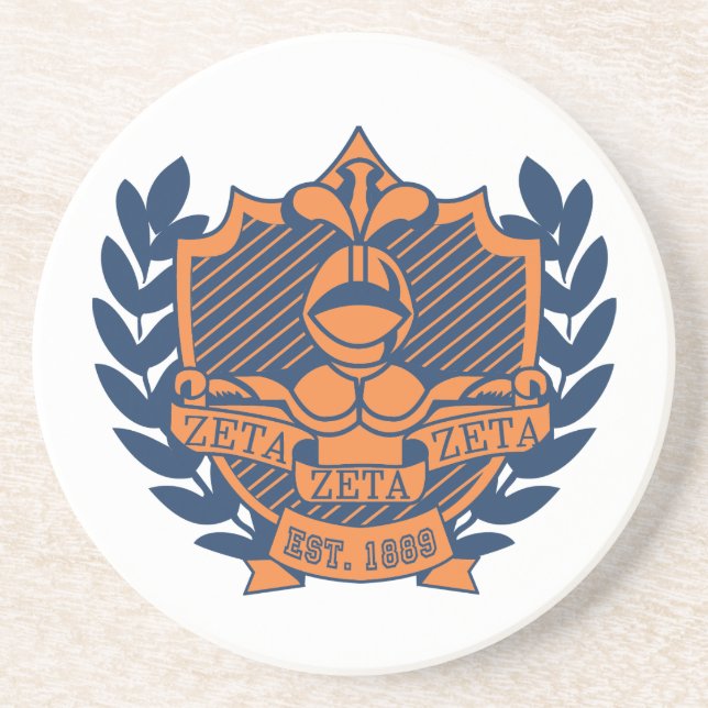 Zeta Zeta Zeta Fraternity Crest - Navy/Orange Sandstone Coaster (Front)