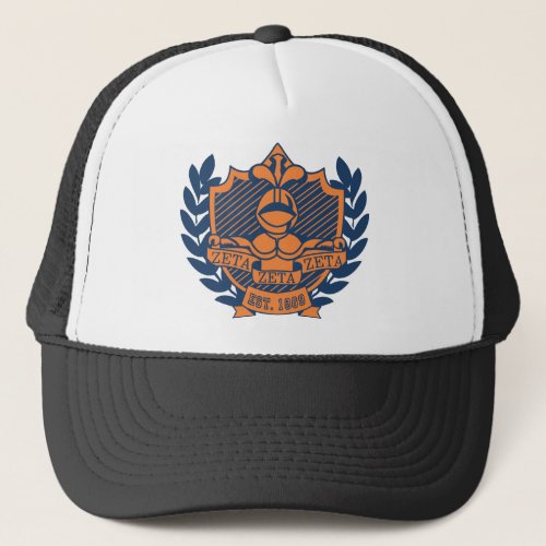 Zeta Zeta Zeta Fraternity Crest _ NavyOrange Trucker Hat