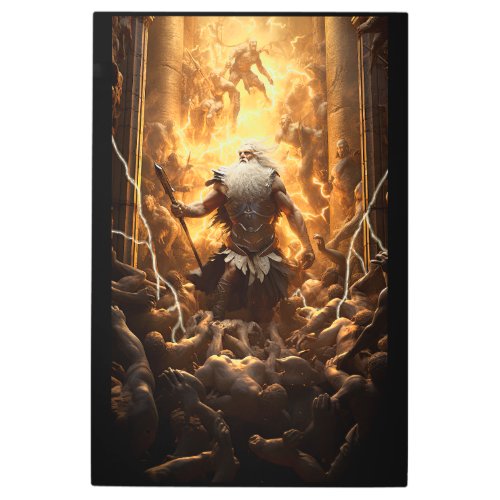 Zeus Fighting Off Zombies At The Gates Of Olympus Metal Print