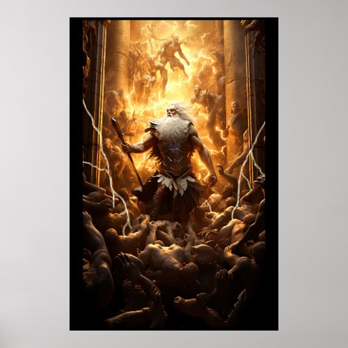 Zeus Fighting Off Zombies At The Gates Of Olympus Poster