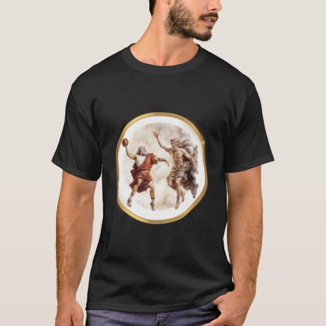 Zeus God And Ares Play Basketball In The Heaven T-Shirt (Front)
