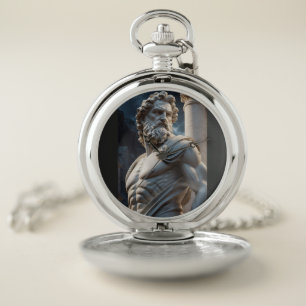 Zeus Greek God Statue Pocket Watch - Marble Bust P
