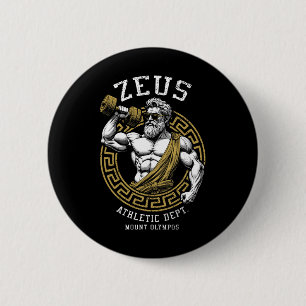Zeus Gym Athletic Department Funny Greek God Worko Button