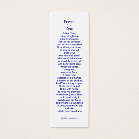 Zeus Prayer Card (Front)
