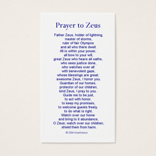 Zeus Prayer Card