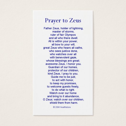 Zeus Prayer Card (Front)