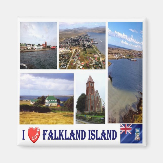 zFK004 FALKLAND Islands, I Love, Mosaic, Fridge Magnet (Front)