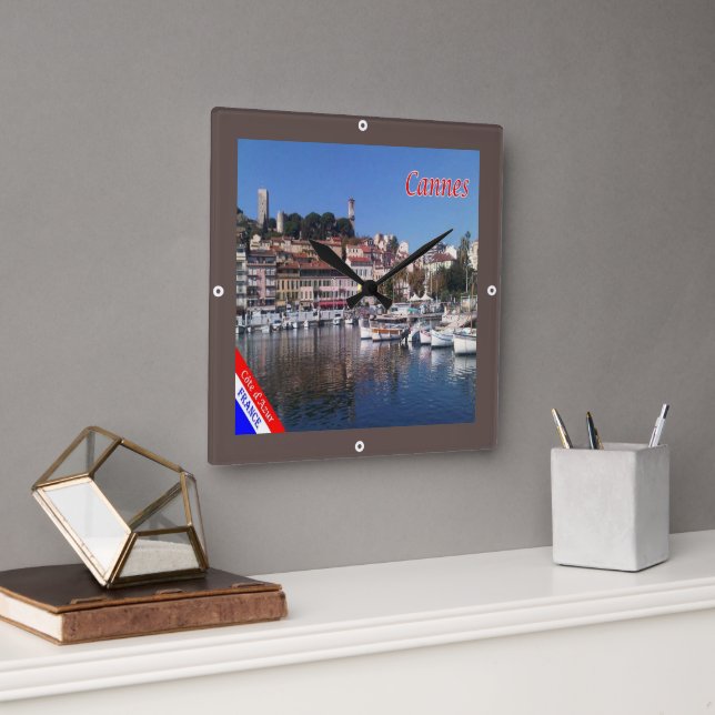 zFR151 CANNES, French Riviera, France, Square Wall Clock (Office)
