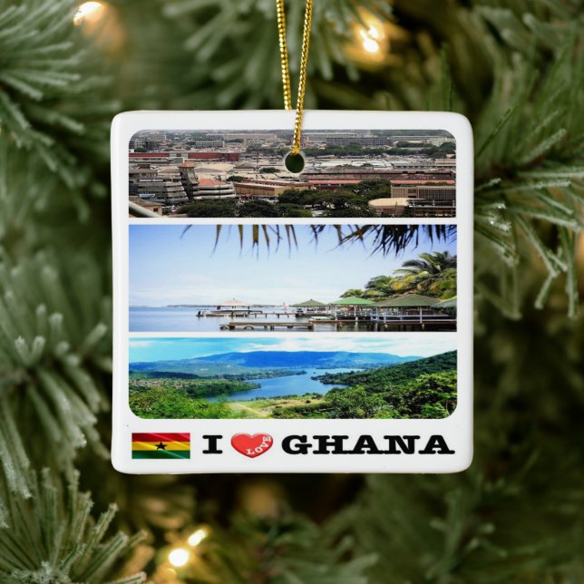 zGH007 GHANA I Love, Mosaic, Africa, Ceramic Ornament (Tree)