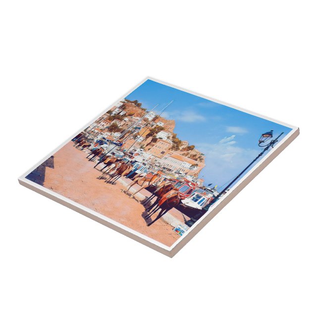 zGR004 HYDRA - mules at the port - Greece -  Ceramic Tile (Side)