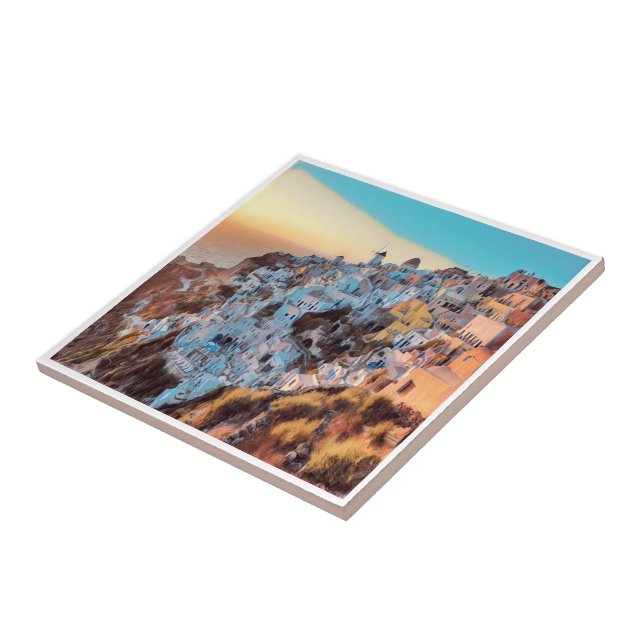 zGR007 OIA, sunset,  Greece, Ceramic Tile (Side)