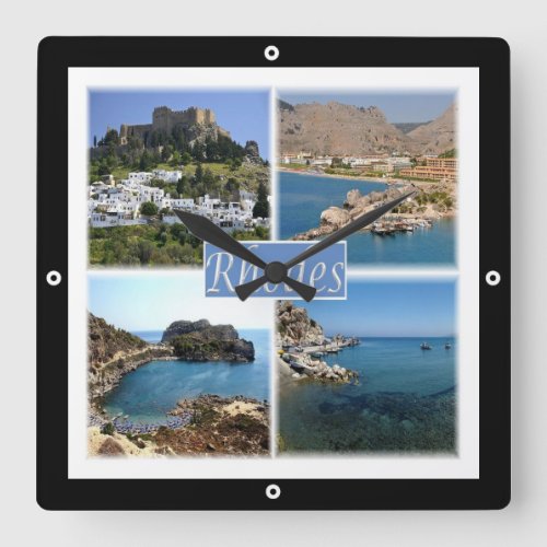 zGR025 RHODES Greece Europe Square Wall Clock