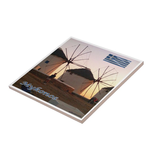 zGR110 MYKONOS, Windmills, Greece, Ceramic Tile (Side)