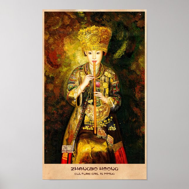 Zhangbo Hmong Culture Girl is Piping chinese lady Poster (Front)