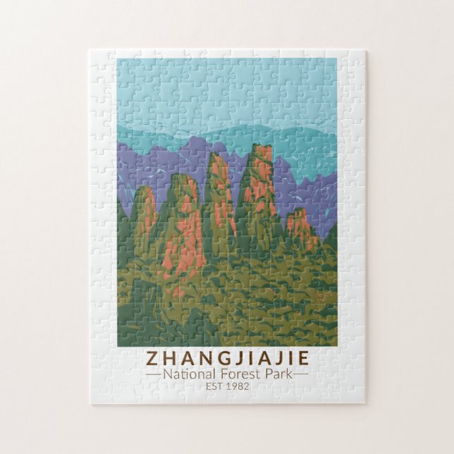 Zhangjiajie National Forest China Travel Art Retro Jigsaw Puzzle (Vertical)
