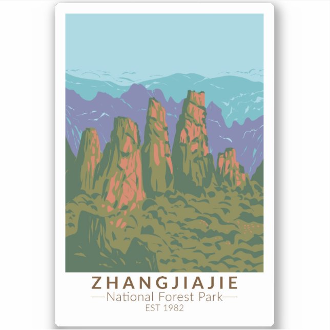 Zhangjiajie National Forest China Travel Art Retro Sticker (Front)