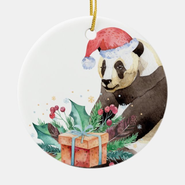 Zhen Zhen the Panda Christmas Ceramic Ornament (Front)