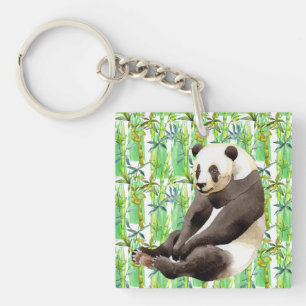 Zhen Zhen the Panda on Bamboo Keychain