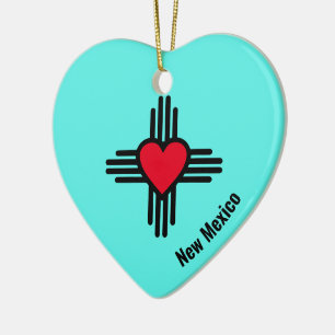Zia Heart Add Name New Mexico Christmas Tree Gift Ceramic Ornament