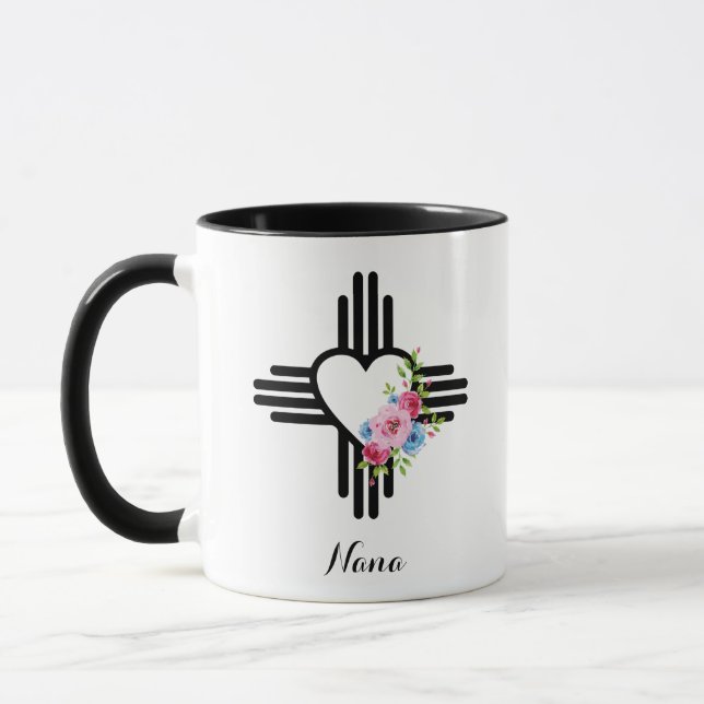 Zia Heart with Flowers Personalized Gift Coffee Mug (Left)