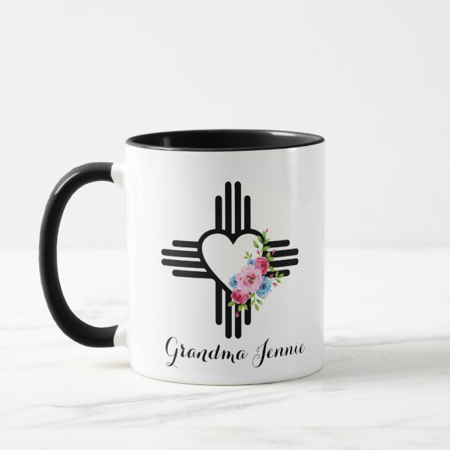 Zia Heart with Flowers Personalized Gift Coffee Mug (Left)