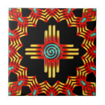 Zia Sonne - Zia Pueblo - New Mexico Tile<br><div class="desc">Zia sun symbol,  which embodies the sacred number four. Representing the earth's four directions and four seasons,  the Zia sun binds them together in an eternal circle of light and love.</div>