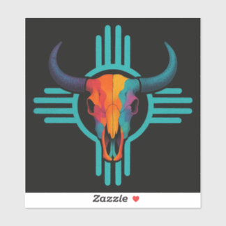 Zia Sun Bull Skull Sticker