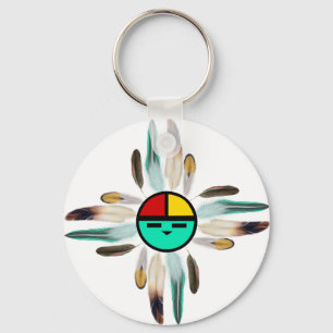 Zia Sun God with Feathers Keychain