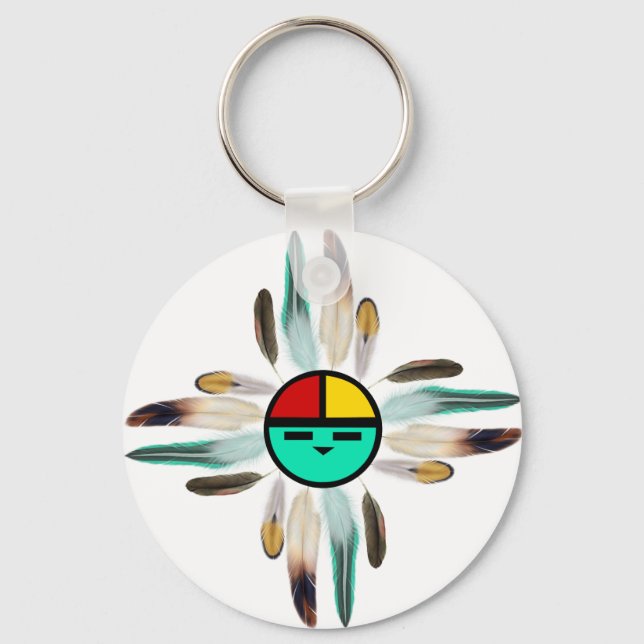 Zia Sun God with Feathers Keychain (Front)