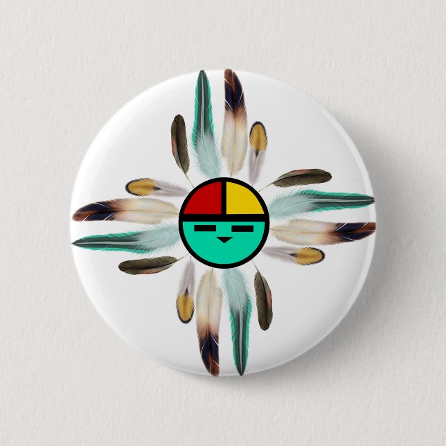 Zia Sun God with Feathers Pinback Button (Front)